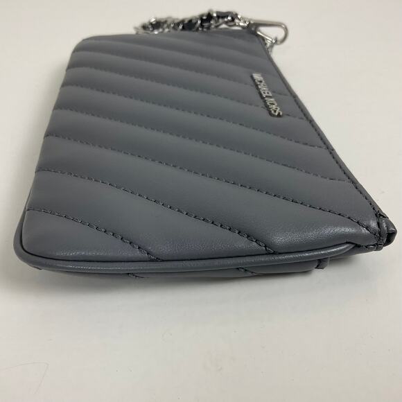 Michael Kors Gray Quilted Leather Wristlet Purse Top Zip Adjustable Chain Strap - Picture 4 of 9
